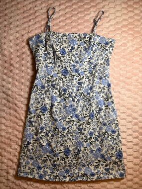 wild fable Blue and White Floral Spaghetti Strap Mini Dress